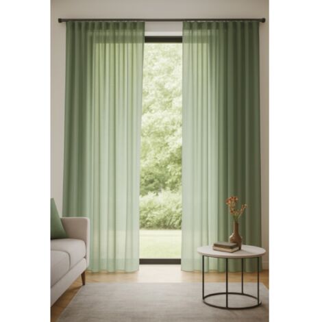 Secodir – Rideau voilage étamine effet lin 140x250 cm – Composition 100% polyester – Installation avec ruflette ou passants – Coloris lichen