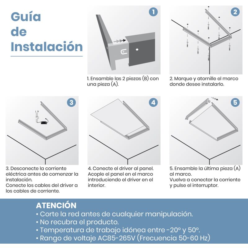 Soporte de superficie de aluminio para panel LED 120x60cm