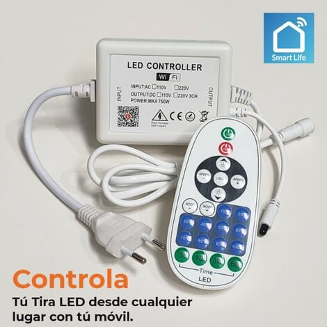 Controlador WiFi para Tira LED Monocromo 220V. Incluye mando IR. Compatible  con Tuya, Alexa, Google Assistant