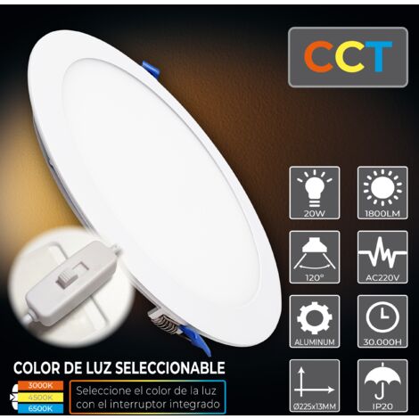 Placa Downlight LED Circular Plana CCT 20W 1800LM Corte 205mm   Pack 2 Uds. - CCT
