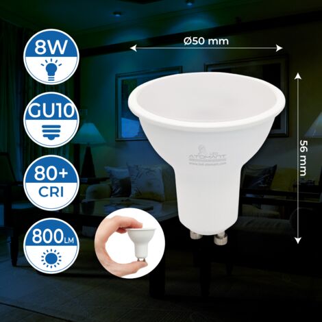 Bombilla LED GU10 8W 800LM 120º  Blanco Frío 6500K - Pack 10 Ud.