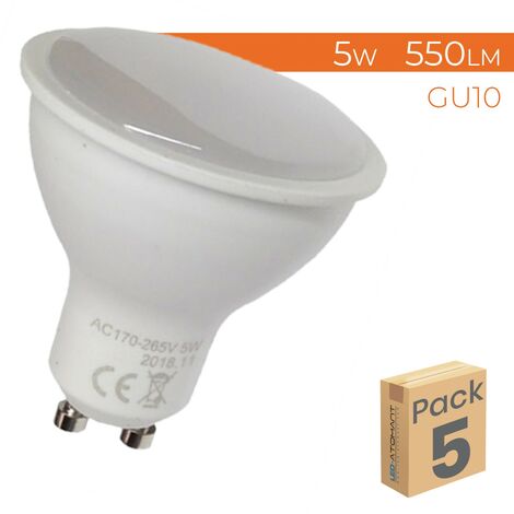 GU10 5W 550LM Blanco Cálido 3000K - Pack 5 Uds.