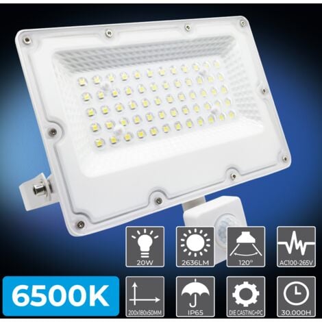 Foco Proyector LED con Sensor de Movimiento 20W 2636LM 6500K  Pack 1 Ud.