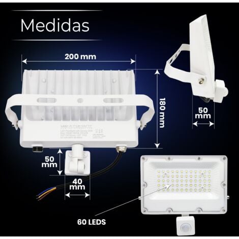 Foco Proyector LED con Sensor de Movimiento 20W 2636LM 6500K  Pack 1 Ud.