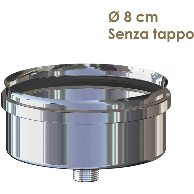 Tappo di recupero condensa per raccordi a T in acciaio AISI 304 senza  valvola adatto a tubi per stufe a pellet e legna Acciaio Inox 8 cm