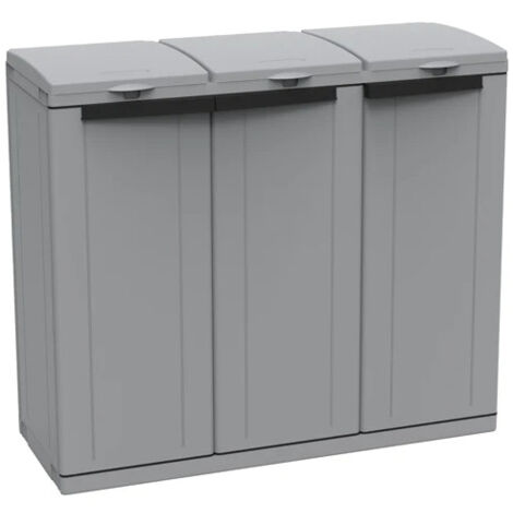 Pattumiera 3 ante Ecoline3 Terry in resina antiurto per la raccolta differenziata 102x39x87h portasacco richiudibili con coperchio e apertura frontale