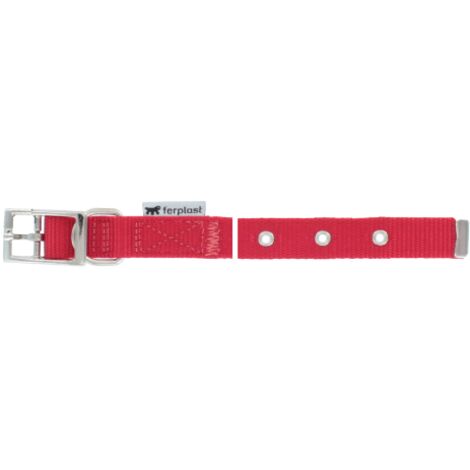 Collare Club forato per cani larghezza 20 mm x lunghezza 35 - 43 cm in nylon colore rosso fibbia chiusura in metallo