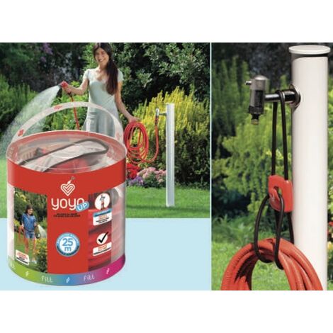 Set tubo "yoyo up" compatto e leggero allungabile fino a 15 mt completo di raccordi e pistola multi-getto per innafiare e lavare