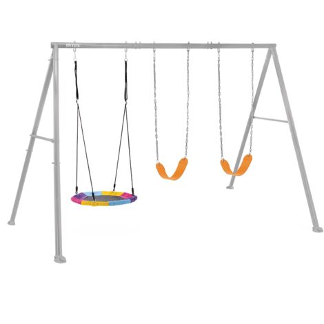 Intex 44134 altalena dondolo per bambini 3 tiri con struttura in acciaio grigia 343x235x200 cm. ideale dai 3-10 anni (1/7)