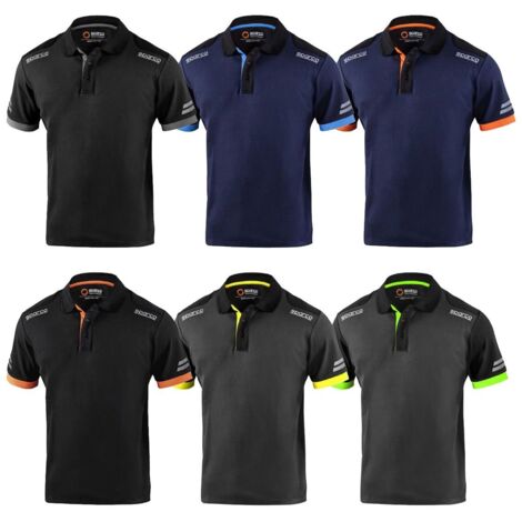 Sparco polo tech Toledo Tg. XXL in cotone e poliestere colore nero/arancio fluo con strisce riflettenti sulla manica Nero/Arancio fluo XXL
