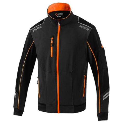 Sparco Austin giacca tecnica antivento tech light shell tg L nero/arancione fluo giubbino con cerniera impermeabile inserti anti abrasione e strisce riflettenti Nero/Arancione Fluo L