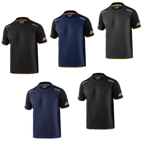 Sparco t-shirt tech Tucson TG XXL blu marine/arancio fluo mezze maniche effetto pique' con strisce riflettenti spalle rinforzate e logo maglia in cotone e poliestere Blu Marino/Arancio XXL