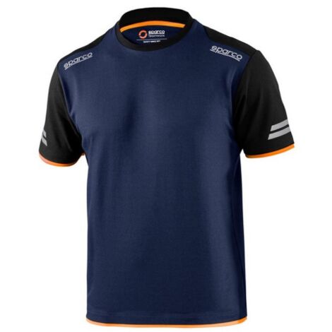 Sparco t-shirt tech Tucson TG XS blu marine/arancio fluo mezze maniche effetto pique' con strisce riflettenti spalle rinforzate e logo maglia in cotone e poliestere Blu Marino/Arancio XS