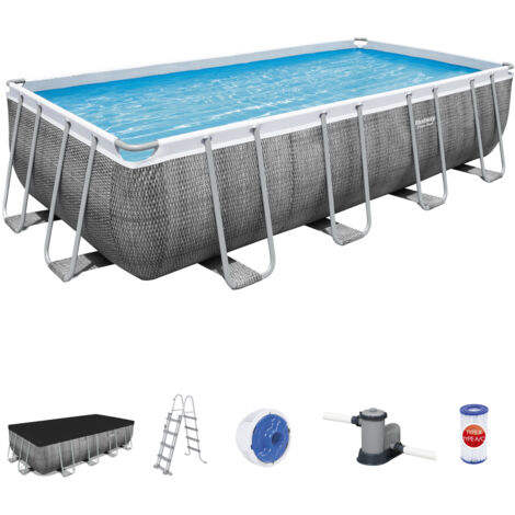 Piscina Fuori Terra Bestway Power Steel Rattan 549x274x122 cm con Pompa Filtro a Cartuccia 5.678 L/H con Copertura e Scaletta