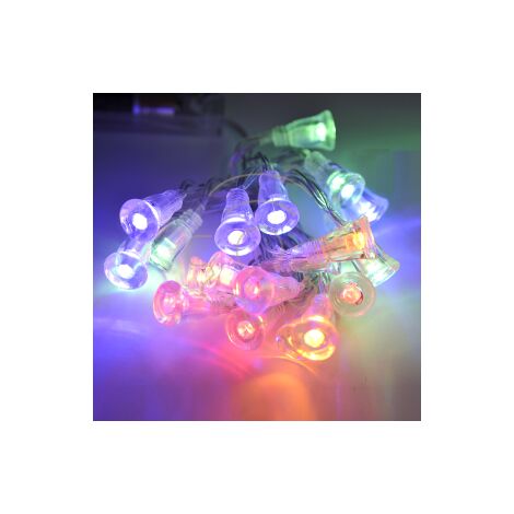 Serie 20 luci di Natale led a campana multicolore RGB a batterie 2 mt  catena 2