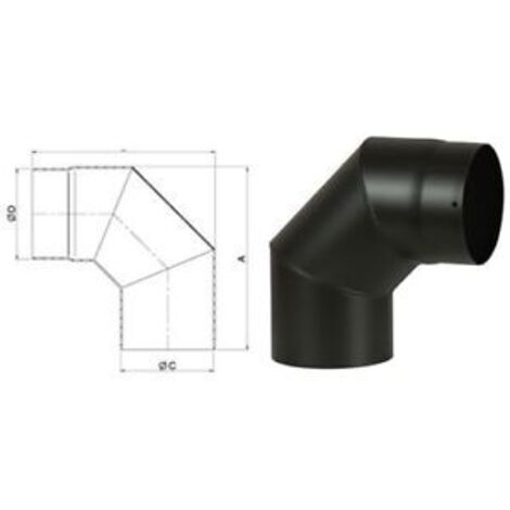 Gomito 90o per canne fumarie   15 cm spessore 2 mm in acciaio alluminato nero temperatura max 400o uso interno (1/2)
