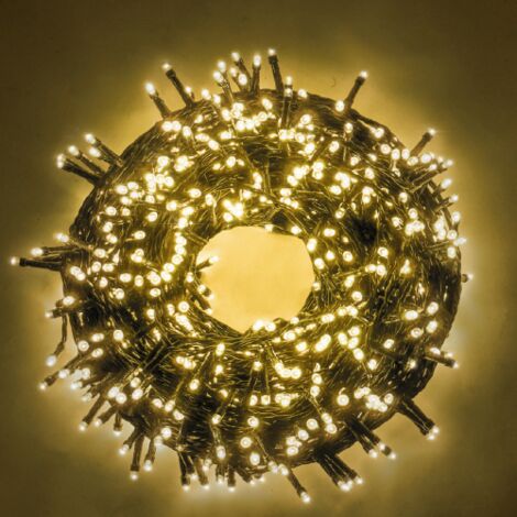 Luccika Home stringa catena 72 mt serie da 1440 luci per albero di Natale a led bianco caldo 31V cavo verde con 8 giochi di luce e memoria IP44 per uso esterno interno Bianco Caldo 72 metri - 1440 led