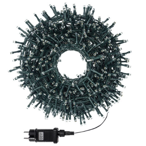 Luccika Home stringa catena 72 mt serie da 1440 luci per albero di Natale a led bianco ghiaccio 31V cavo verde con 8 giochi di luce e memoria IP44 per uso esterno interno Bianco Ghiaccio 72 metri - 14