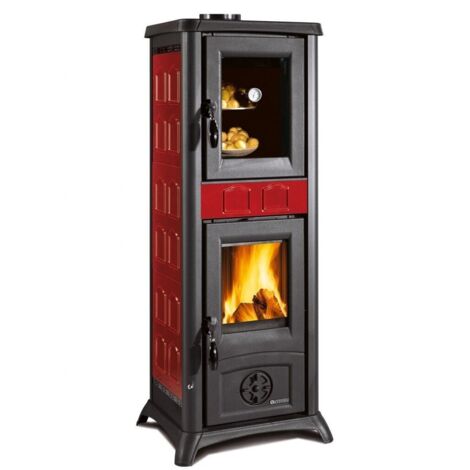 Stufa a Legna con Forno NORDICA GEMMA Bordeaux ghisa 7,2 kw 206 mc riscaldabili