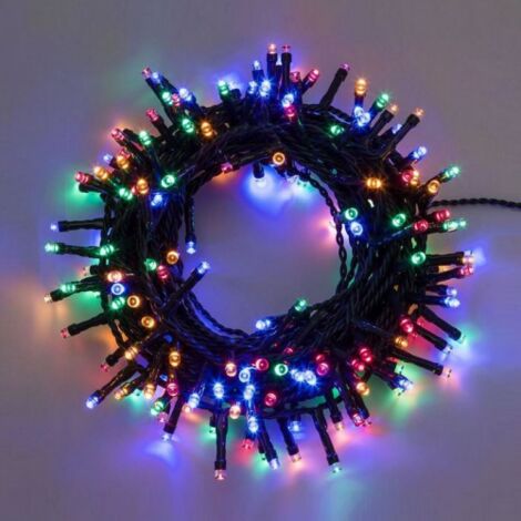 Lotti stringa catena 8 mt serie 200 luci di Natale a led 5 mm reflex multicolore rgb con 8 giochi di luce e memoria cavo verde per esterno interno Multicolor 8 metri - 200 Led