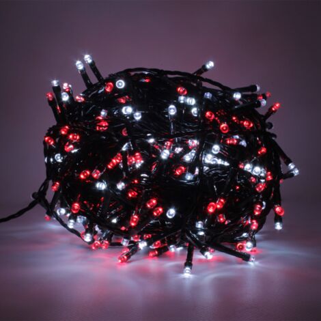 Luccika Home stringa catena 15 mt serie da 300 luci per albero di Natale a led bianco ghiaccio e rosso 31V cavo verde con 8 giochi di luce e memoria IP44 per uso esterno interno Bianco ghiaccio + ross