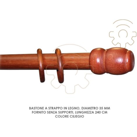 Bastone tenda a strappo legno ciliegio   35 mm lunghezza 240 cm senza supporti