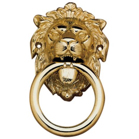 Battente per porta mod Leone con anello ottone finitura oro lucido h 150 mm