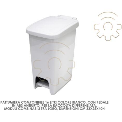 Pattumiera componibile 16 litri bianca con pedale cm 33 x 25 x 40 h raccolta differenziata rifiuti