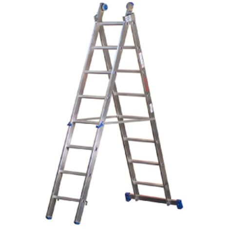 Azzurra scala allungabile professionale a 2 elementi 12 gradini h 3,5/5,81 mt in alluminio da appoggio a cavalletto o sfilo (1/5)