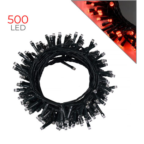 CATENA LUMINOSA 500 LED DA 25 METRI CON CAVO VERDE E LUCE ROSSA - DECORAZIONE LUMINOSA PER INTERNI ED ESTERNI (1/5)