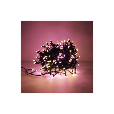 Luccika Home stringa catena 9 mt serie da 180 luci per albero di Natale a led bianco caldo e rosa 31V cavo verde con 8 giochi di luce e memoria IP44 per uso esterno interno Bianco caldo + rosa 9 metri