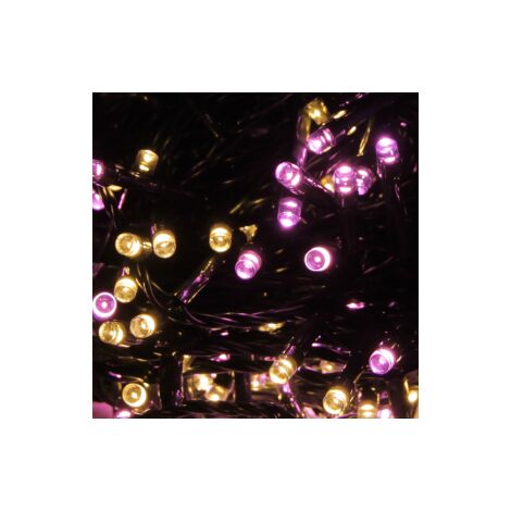 Luccika Home stringa catena 9 mt serie da 180 luci per albero di Natale a led bianco caldo e rosa 31V cavo verde con 8 giochi di luce e memoria IP44 per uso esterno interno Bianco caldo + rosa 9 metri