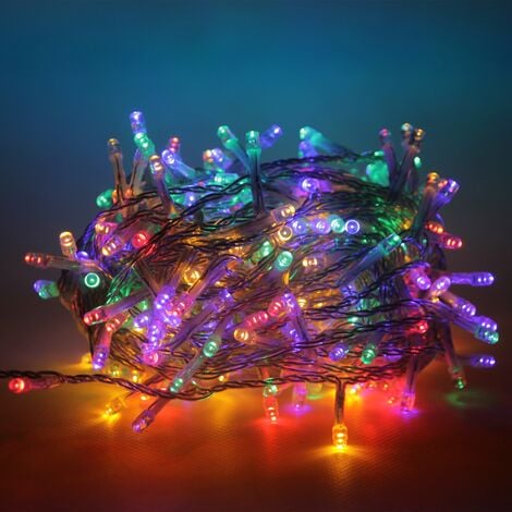 Luccika Home stringa catena 5 mt serie da 100 luci per albero di Natale a  led multicolore 31V cavo trasparente con 8 giochi di luce e memoria IP44  per uso esterno interno