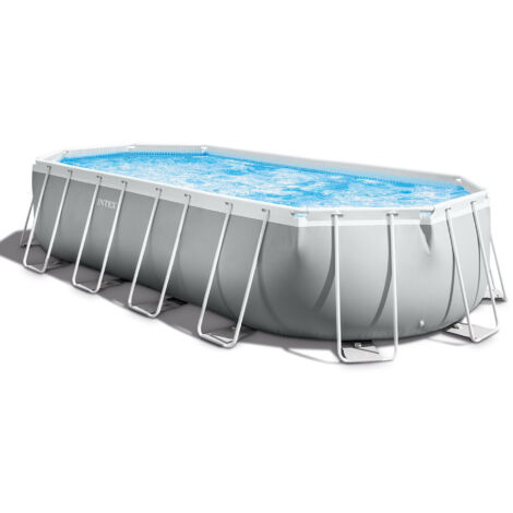 Intex 26798NP – Piscina Fuori Terra Prisma Frame Ovale, Pompa Filtro 5678 L/h, Scaletta, Telo Base e Copertura, 18202 L, Acciaio e PVC, Grigio, 610x305x122 cm