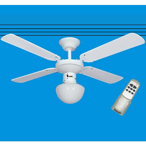 Ventilatore da Soffitto con Telecomando e Luce, 3 Velcotà, Bianco 105 cm