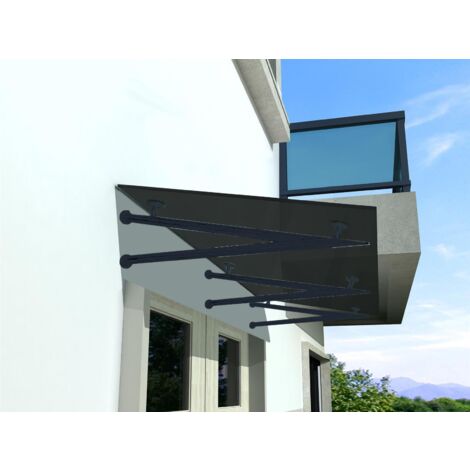 BuyLando (3V) 250x90 cm Grauglas Glasvordach inkl. Edelstahlhalter RAL 7016