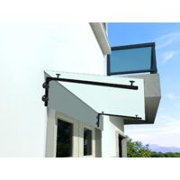 BuyLando (L) 200x90 cm Milchglas Glasvordach inkl. Edelstahlhalter in Schwarz