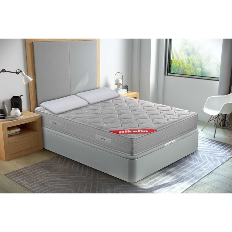 PIKOLIN, Pack Colchón viscoelástico de muelles 90x190 + canapé con Base abatible Blanca y Almohada de Fibra