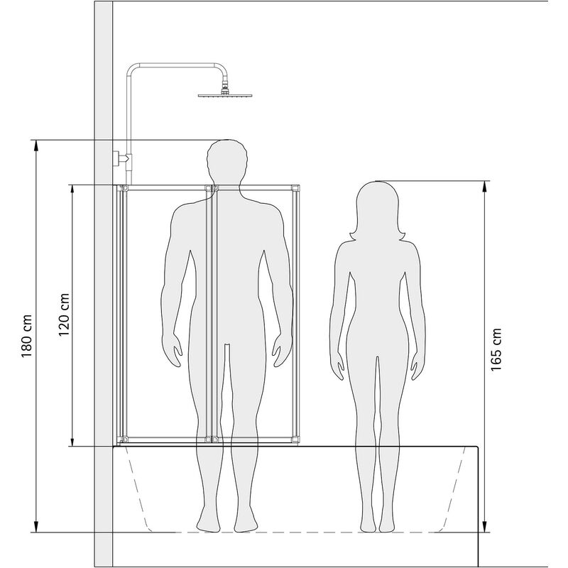Schulte mampara de bañera plegable, cristal transparente de 3 mm, 2  paneles, color de perfil negro, 87 x 121 cm