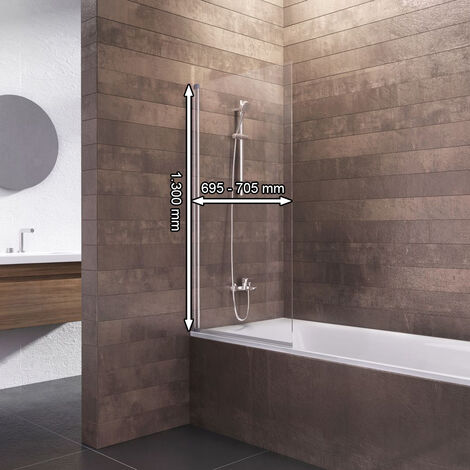 Schulte mampara de bañera plegable, 1 panel, color de perfil negro, cristal de 5 mm, decoración atelier 4, 70 x 130 cm