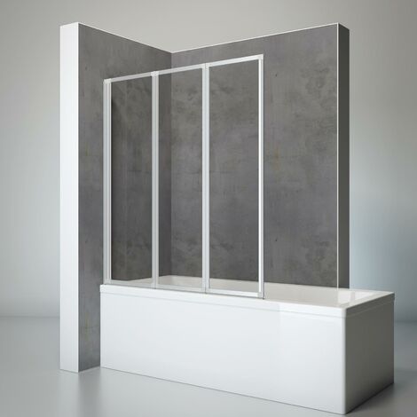 Schulte parete per vasca da bagno, sopravasca, pieghevole, 127 x 140 cm, 3 mm  vetro di sicurezza trasparente, 3 ante, colore profilo alluminio naturale