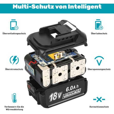 18V 6.0Ah BL1860B BL1860 Remplacement Batterie pour Makita BL1860B BL1860 BL1850 BL1840 BL1830 BL1820 BL1020B BL1815 LXT400 avec indicateur de Charge LED