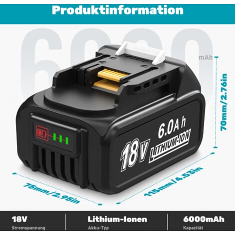 18V 6.0Ah BL1860B BL1860 Remplacement Batterie pour Makita BL1860B BL1860 BL1850 BL1840 BL1830 BL1820 BL1020B BL1815 LXT400 avec indicateur de Charge LED