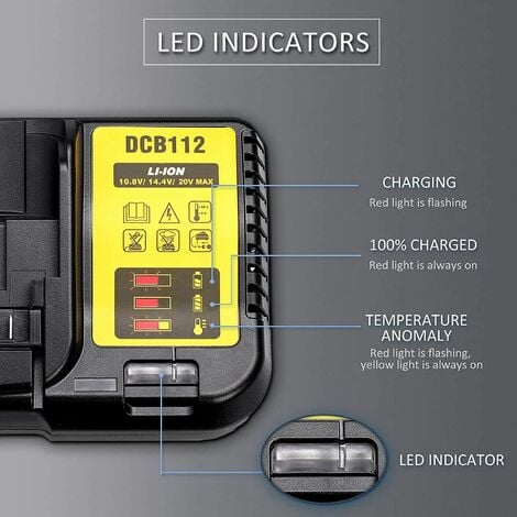 10.8V/18V DCB112 DCB105 Outils Chargeur de batterie pour Dewalt Perceuses DCB182 DCB184