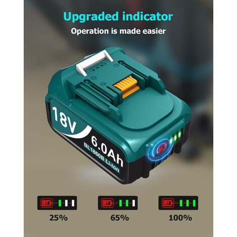 Libater 18V 6.0Ah Li-ION Batterie de Remplacement pour Makita 18V BL1860 BL1850 BL1840 BL1830 BL1820 BL1815 BL1820B BL1815B avec indicateur LED