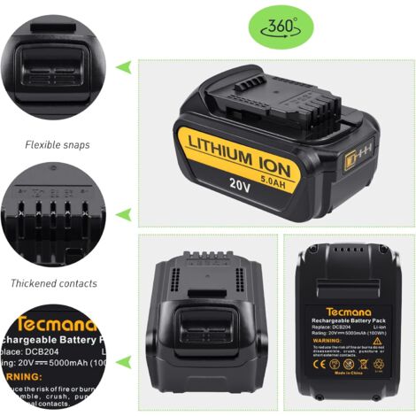 Bsioff 18V 5.0Ah Lithium-ion Batterie pour DeWalt XR DCB184 DCB200 DCB182 DCB180 DCB181 DCB182 DCB201 DeWalt 18V Batterie