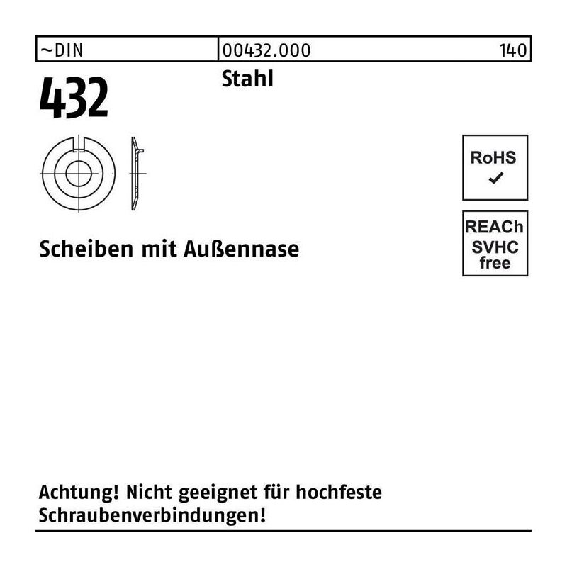 50 Scheiben mit Außennase für M6 - DIN 432 - Edelstahl A2