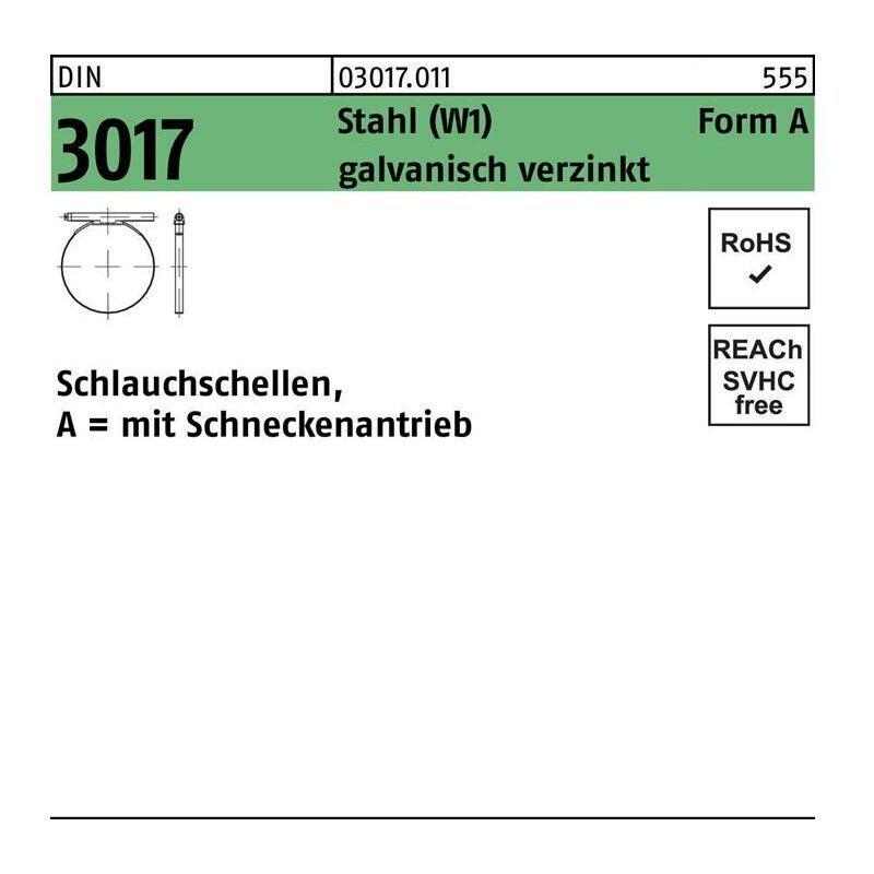 Schlauchschelle DIN3017 - W1 - Spannbereich 10-16 bis 130-150 mm