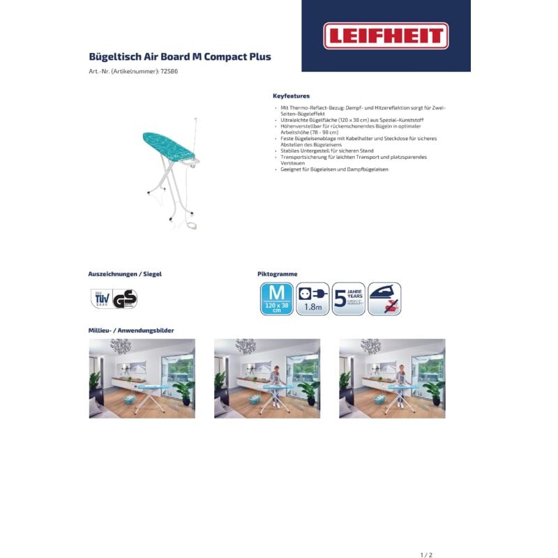 LEIFHEIT Compact Bügeltisch Air Board Plus M