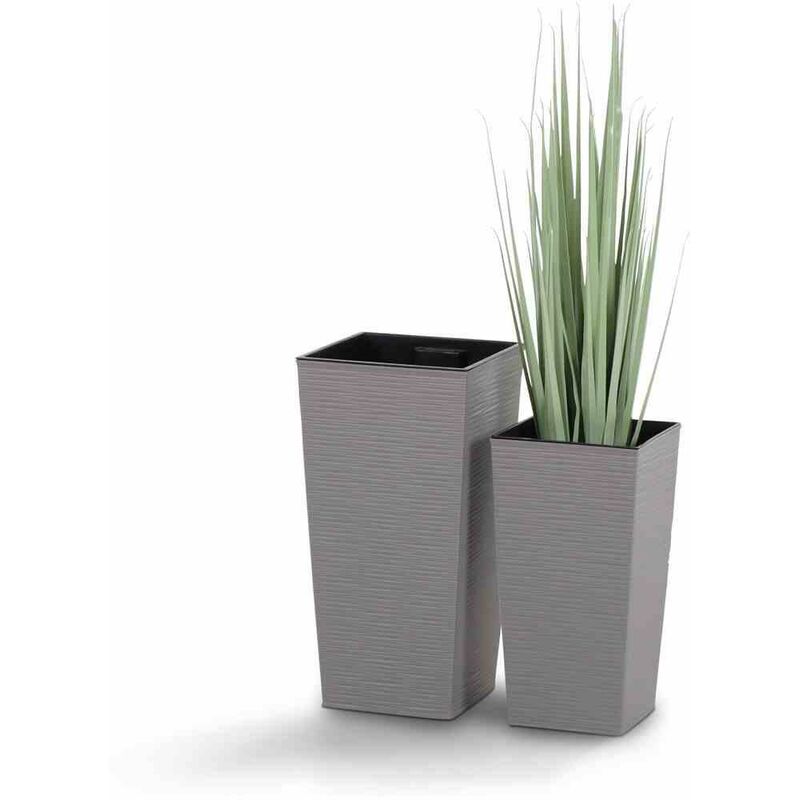 SIENA GARDEN Pflanzgefäß ECO Nizza, grau, 25 x 25 x 46,5 cm Kunststoffgefäß  mit Holzfaseranteil und Einsatz